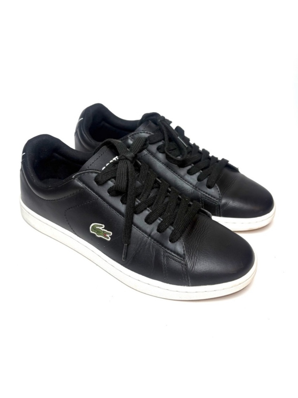 Lacoste Black Leather Low-Top Sneakers with White Sole and Green Croc